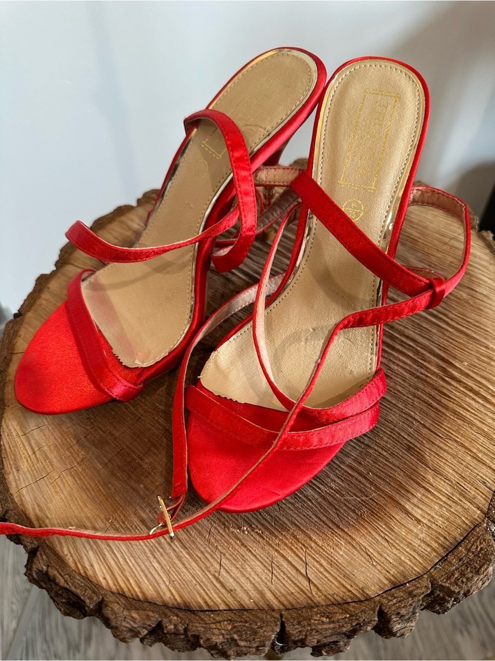 Red Satin Strappy Heeled Sandals